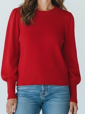 HILL HOUSE WOMENS Merino Wool Sweater Balloon Sleeve RED Soft OVERSIZED Size S